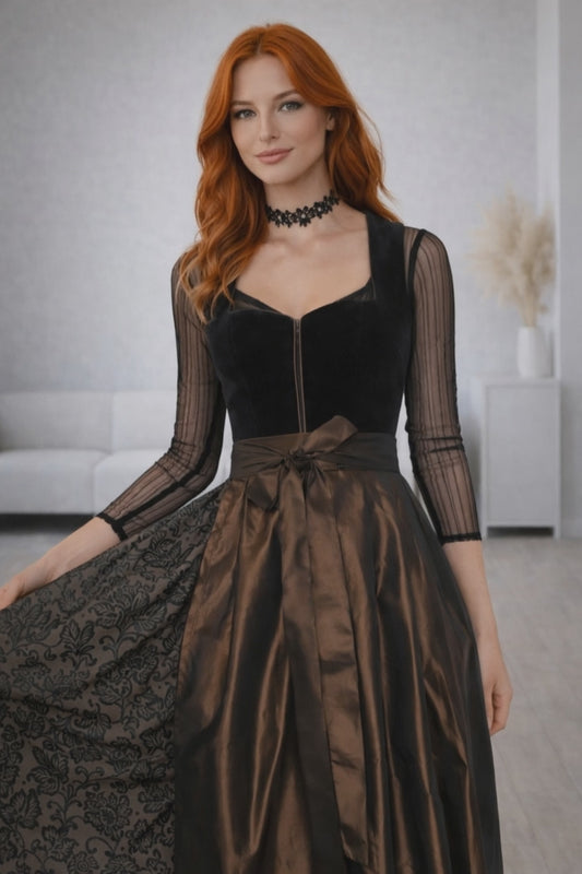 Valerina Bronze Dirndl Dress with Satin Apron