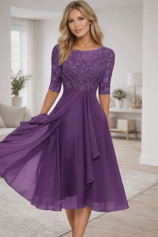 Elivara | High-Waist Chiffon Midi Dress for Women