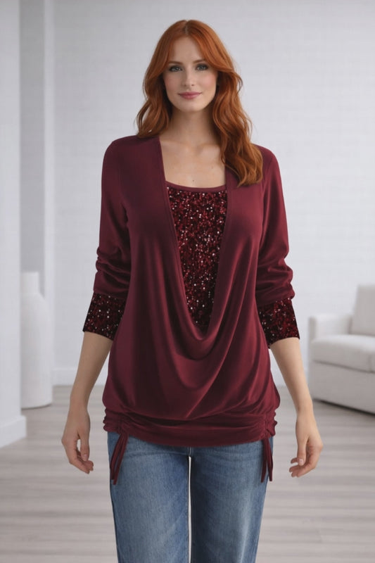 Velmira | Long Sleeve Sequin Blouse with Elegant Relaxed Fit