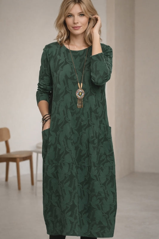 Velmora | Printed Midi Winter Tunic Dress with Side Pockets