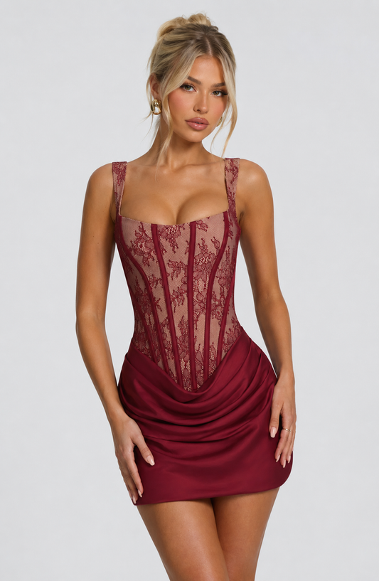 Valentina | Lace Corset Draped Mini Dress
