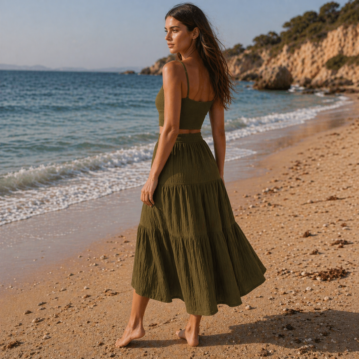 Women's Crop Cami Top & A-Line Skirt Two-Piece Set Dress