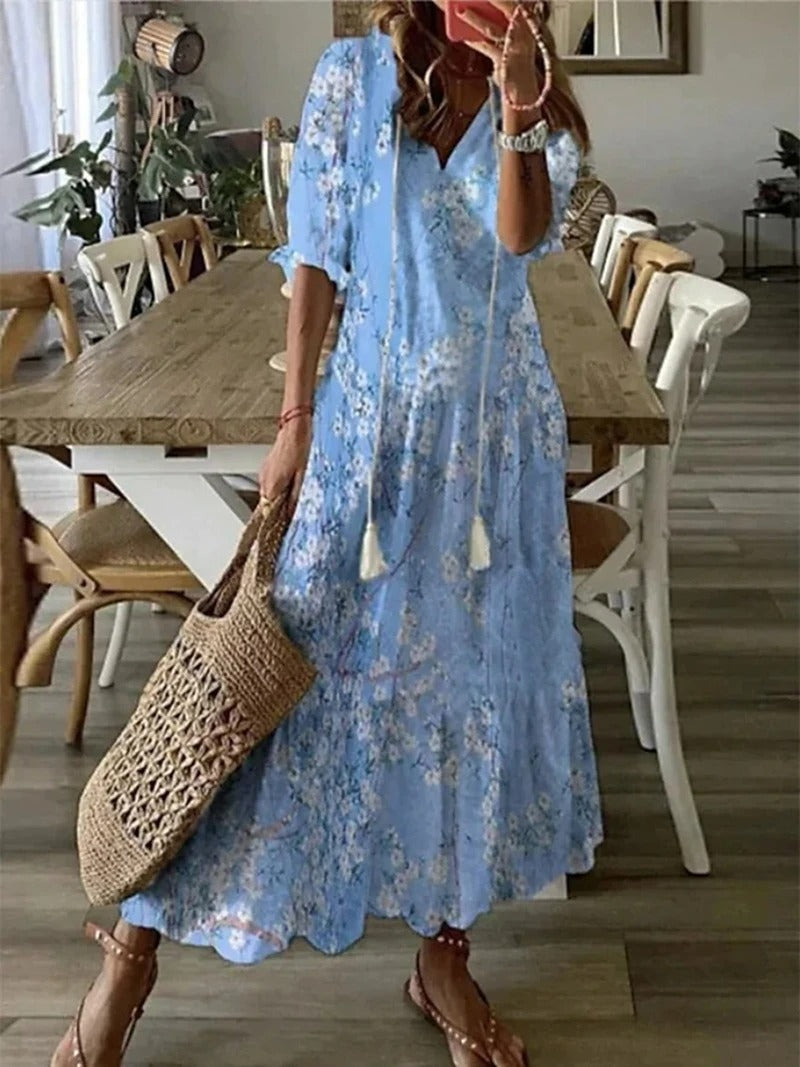 Solvara Bohemian V-Neck Maxi Summer Dress