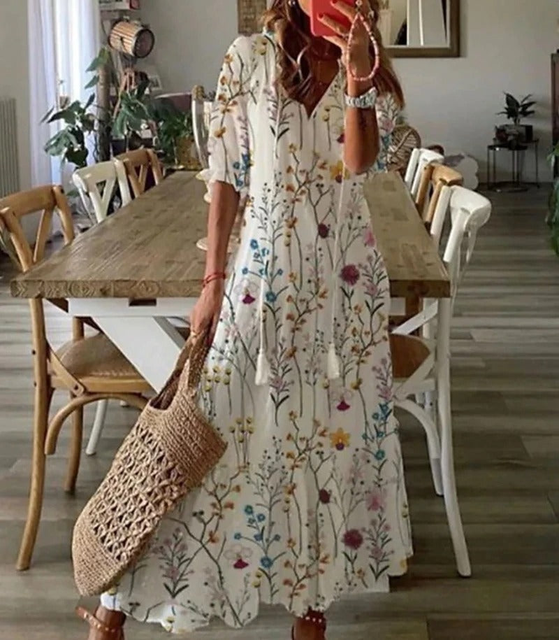 Solvara Bohemian V-Neck Maxi Summer Dress