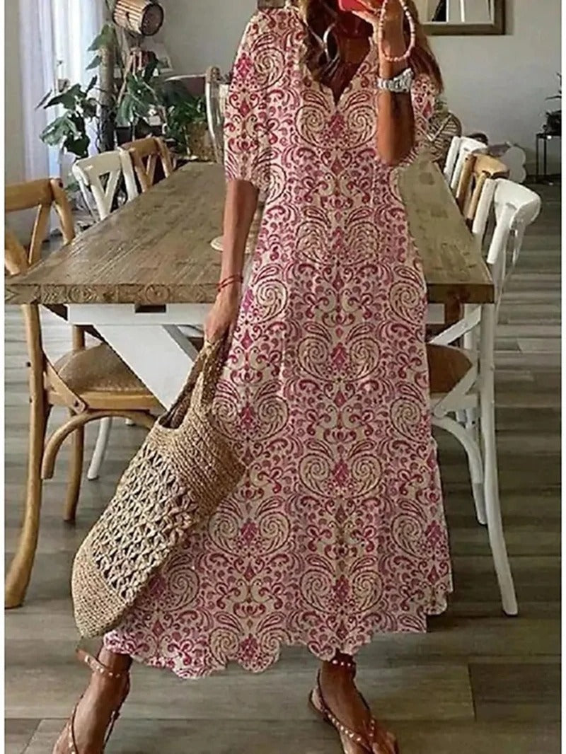 Solvara Bohemian V-Neck Maxi Summer Dress