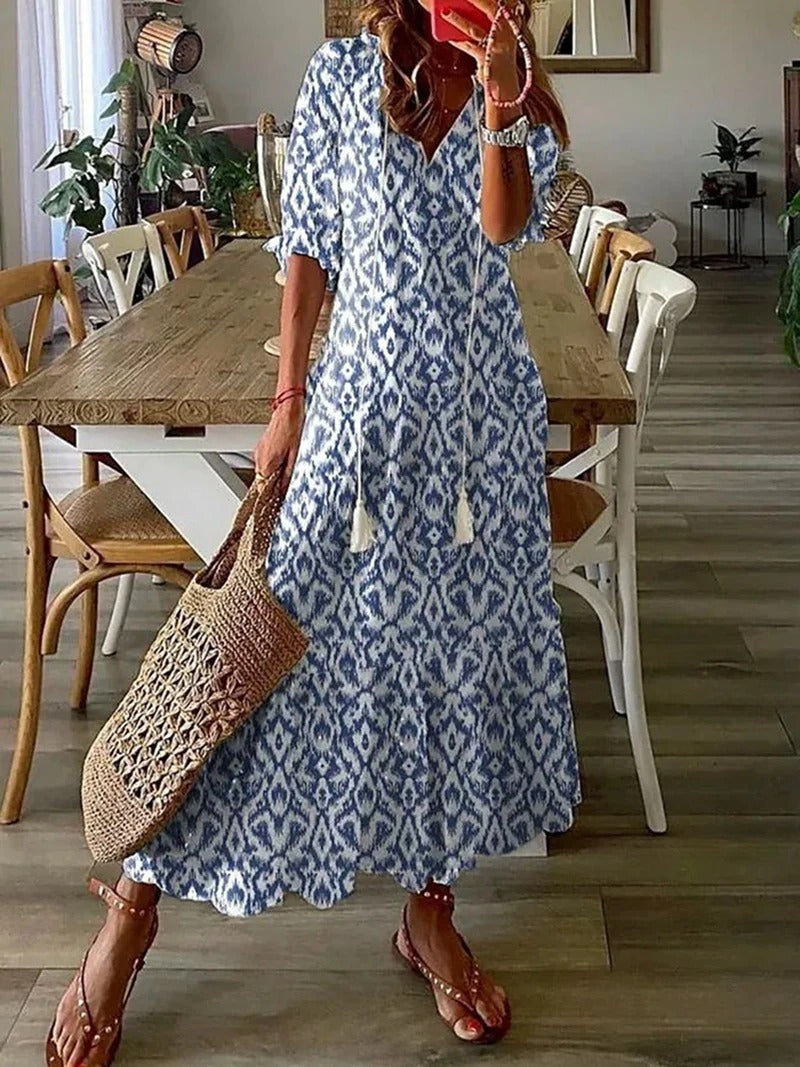 Solvara Bohemian V-Neck Maxi Summer Dress