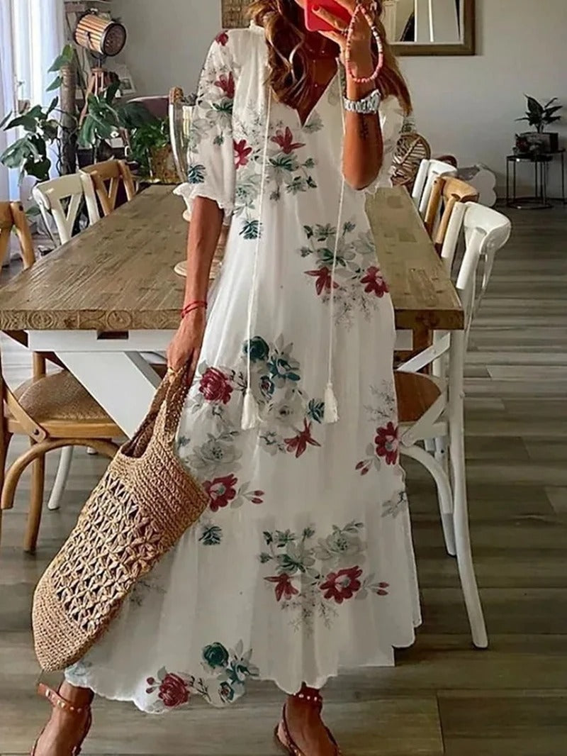 Solvara Bohemian V-Neck Maxi Summer Dress