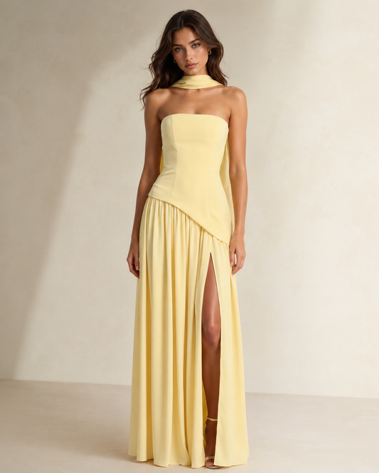 Fleur | Strapless Scarf Neck Maxi Dress